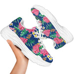 Watercolor Chrysanthemum Pattern Print White Chunky Shoes