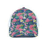 Watercolor Chrysanthemum Pattern Print White Mesh Trucker Cap