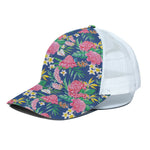 Watercolor Chrysanthemum Pattern Print White Mesh Trucker Cap