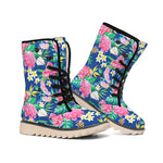 Watercolor Chrysanthemum Pattern Print Winter Boots
