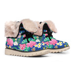Watercolor Chrysanthemum Pattern Print Winter Boots