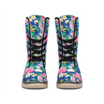 Watercolor Chrysanthemum Pattern Print Winter Boots