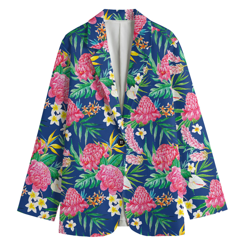 Watercolor Chrysanthemum Pattern Print Women's Blazer