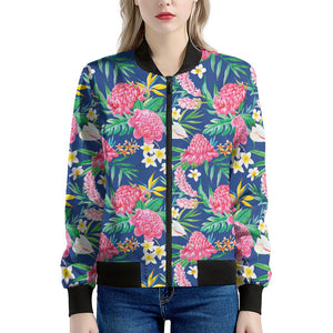 Watercolor Chrysanthemum Pattern Print Women's Bomber Jacket