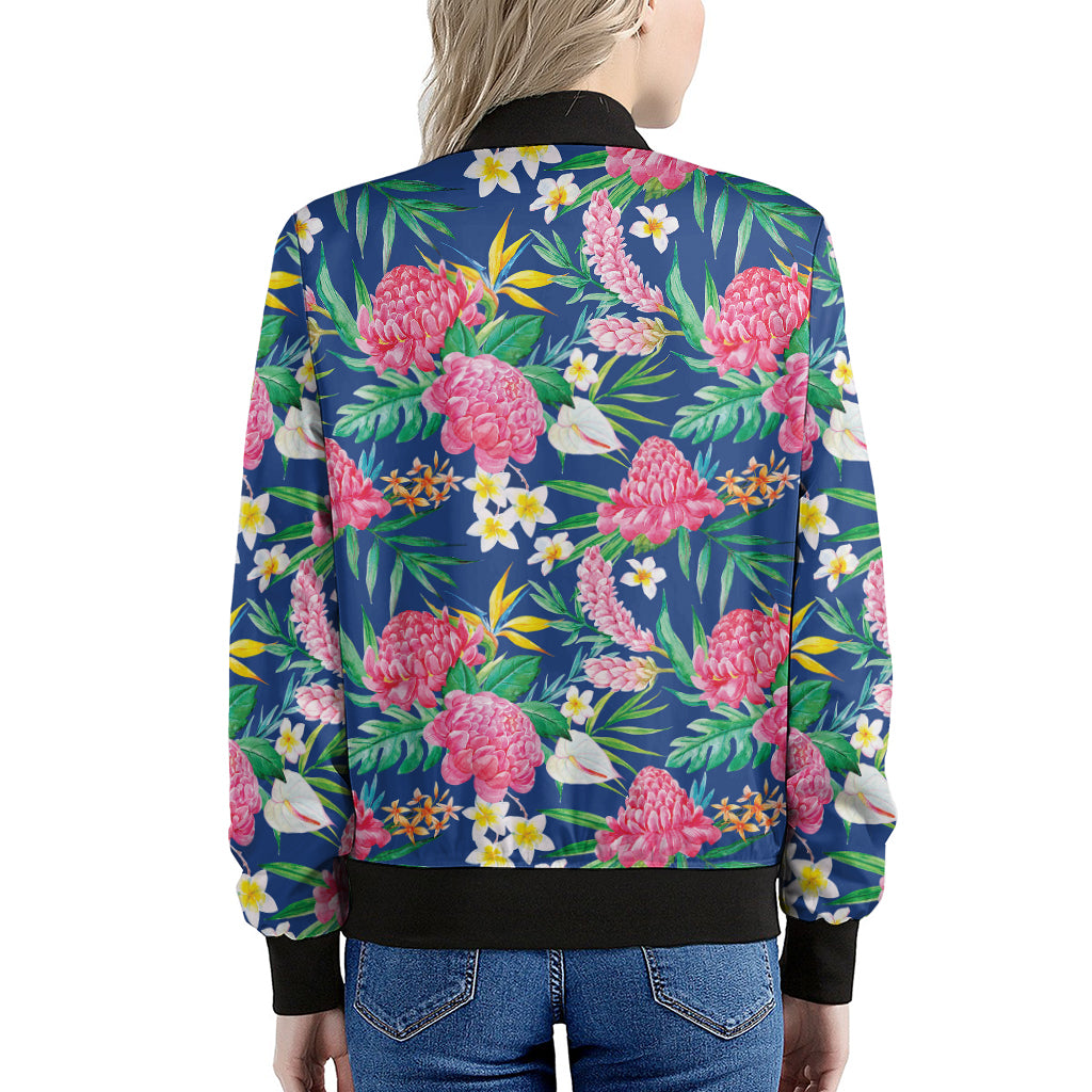 Watercolor Chrysanthemum Pattern Print Women's Bomber Jacket