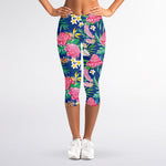 Watercolor Chrysanthemum Pattern Print Women's Capri Leggings