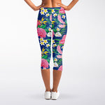 Watercolor Chrysanthemum Pattern Print Women's Capri Leggings