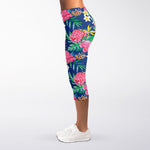 Watercolor Chrysanthemum Pattern Print Women's Capri Leggings