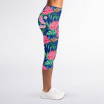 Watercolor Chrysanthemum Pattern Print Women's Capri Leggings