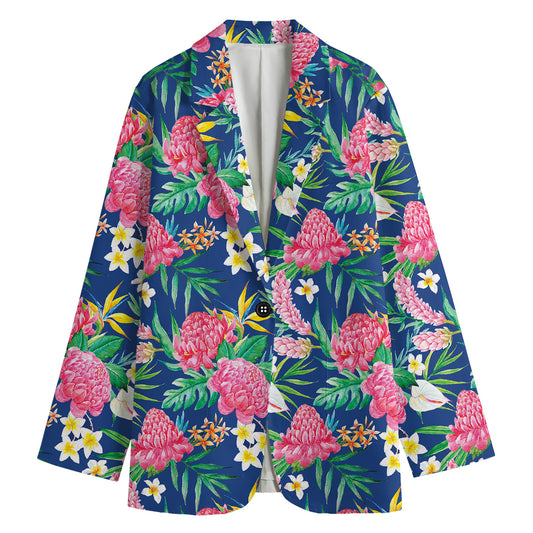 Watercolor Chrysanthemum Pattern Print Women's Cotton Blazer