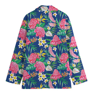 Watercolor Chrysanthemum Pattern Print Women's Cotton Blazer