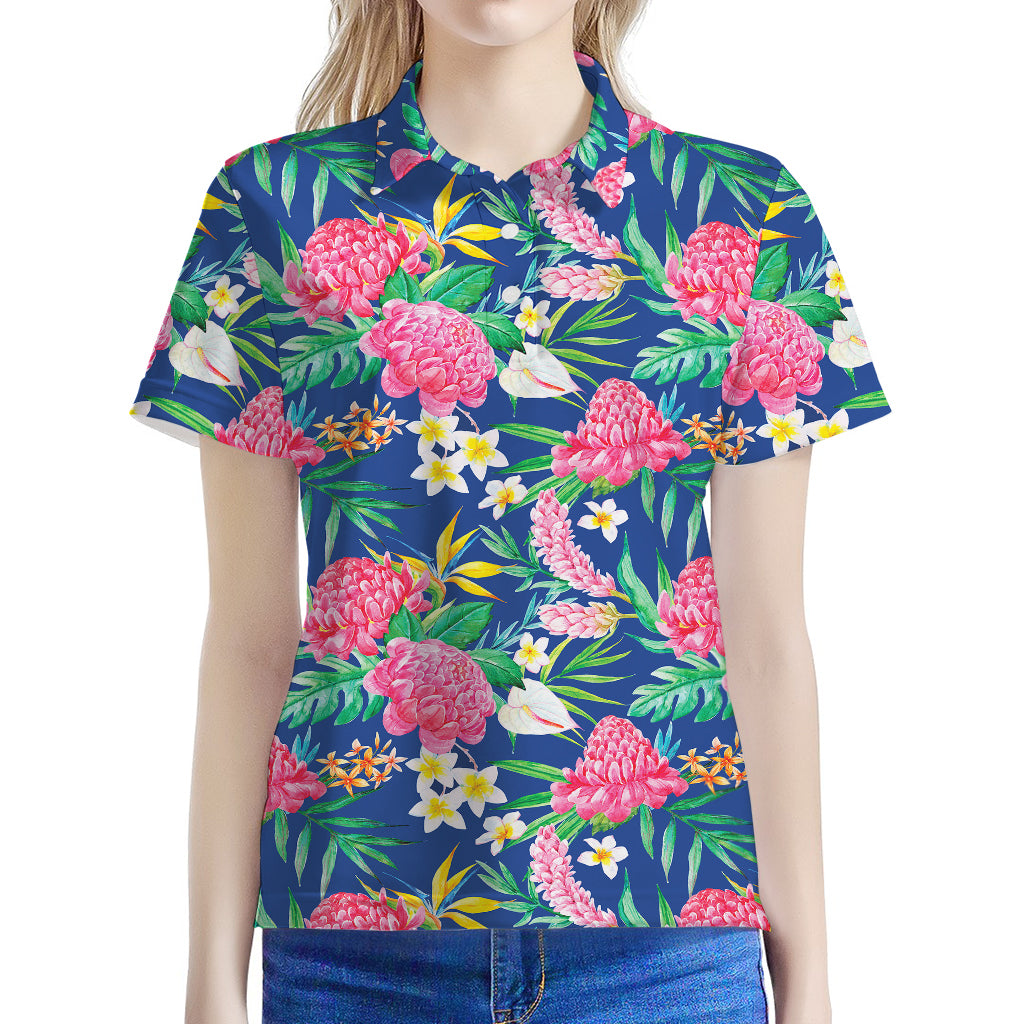 Watercolor Chrysanthemum Pattern Print Women's Polo Shirt