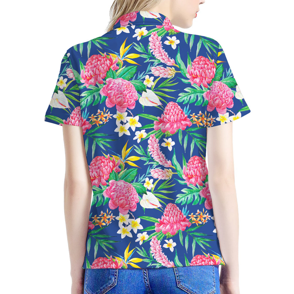 Watercolor Chrysanthemum Pattern Print Women's Polo Shirt