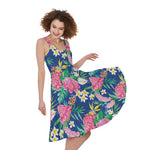Watercolor Chrysanthemum Pattern Print Women's Sleeveless Dress