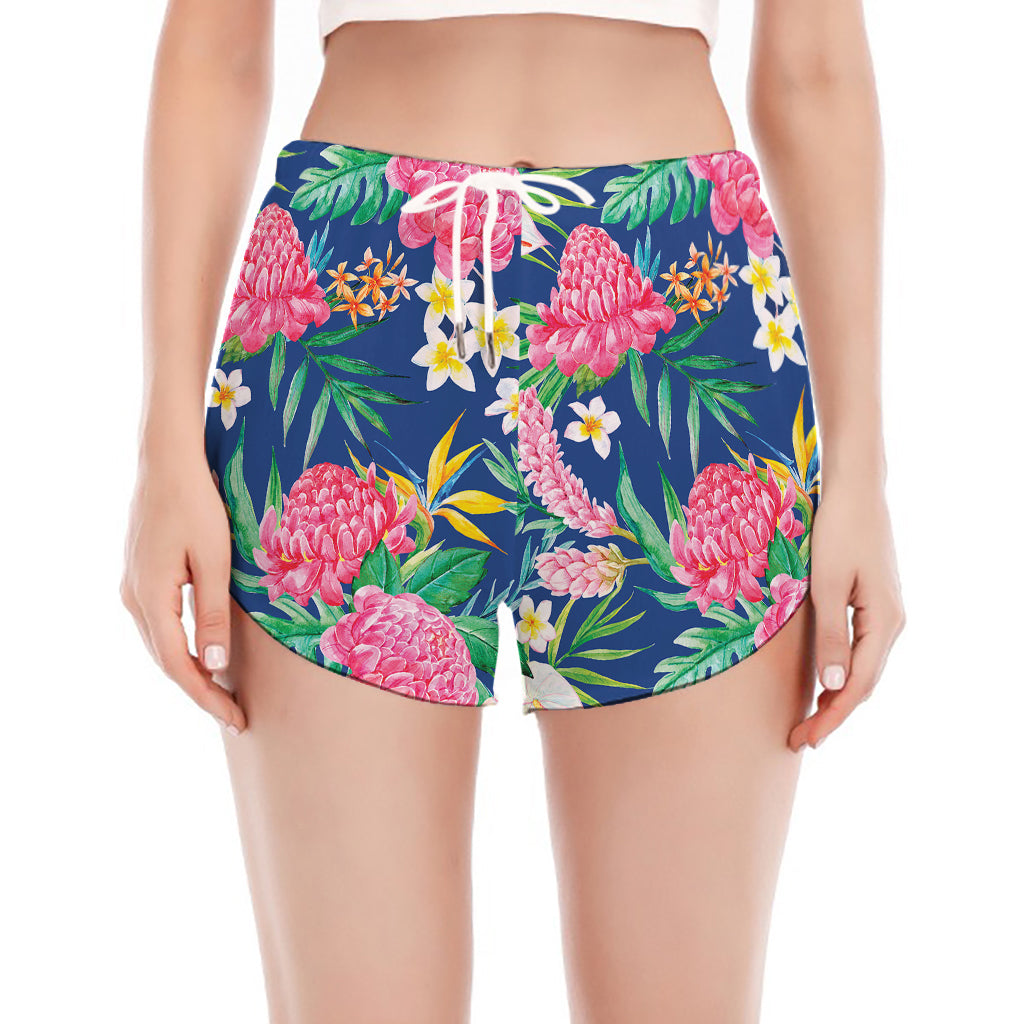 Watercolor Chrysanthemum Pattern Print Women's Split Running Shorts