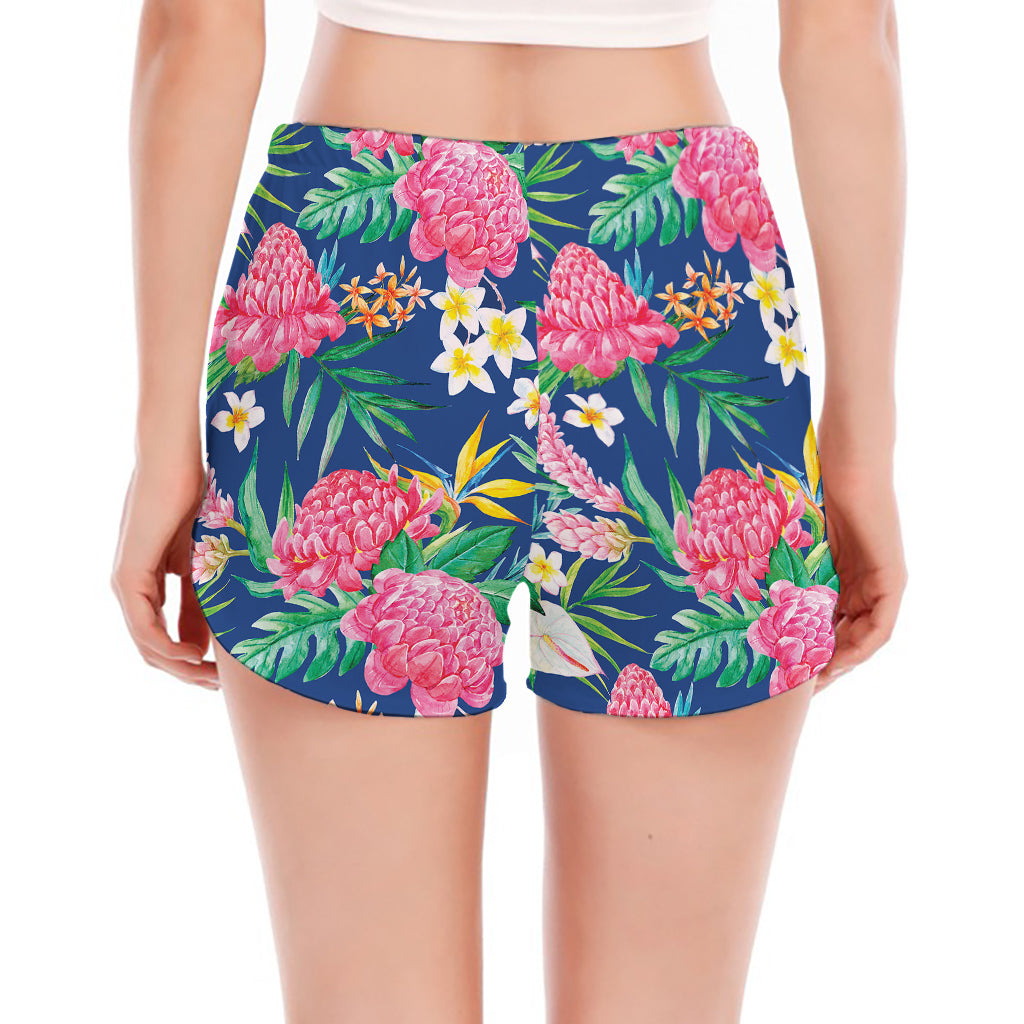 Watercolor Chrysanthemum Pattern Print Women's Split Running Shorts