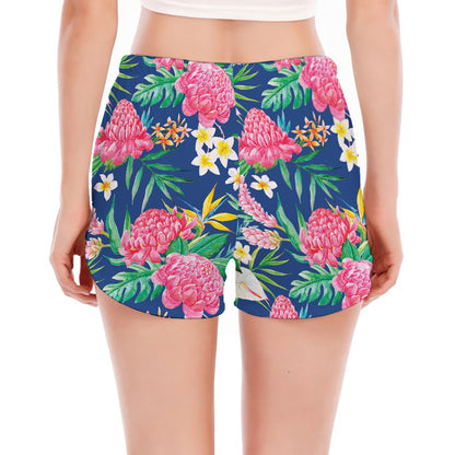 Watercolor Chrysanthemum Pattern Print Women's Split Running Shorts