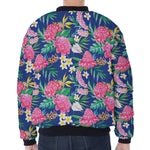 Watercolor Chrysanthemum Pattern Print Zip Sleeve Bomber Jacket