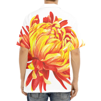 Watercolor Chrysanthemum Print Aloha Shirt