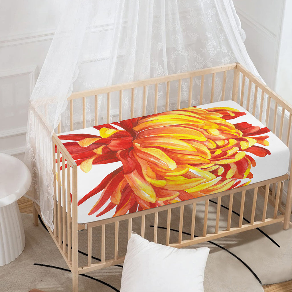 Watercolor Chrysanthemum Print Baby Crib Sheet