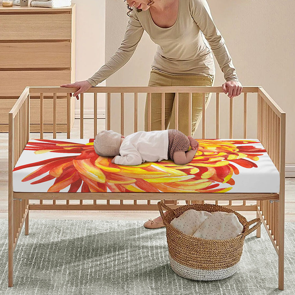 Watercolor Chrysanthemum Print Baby Crib Sheet