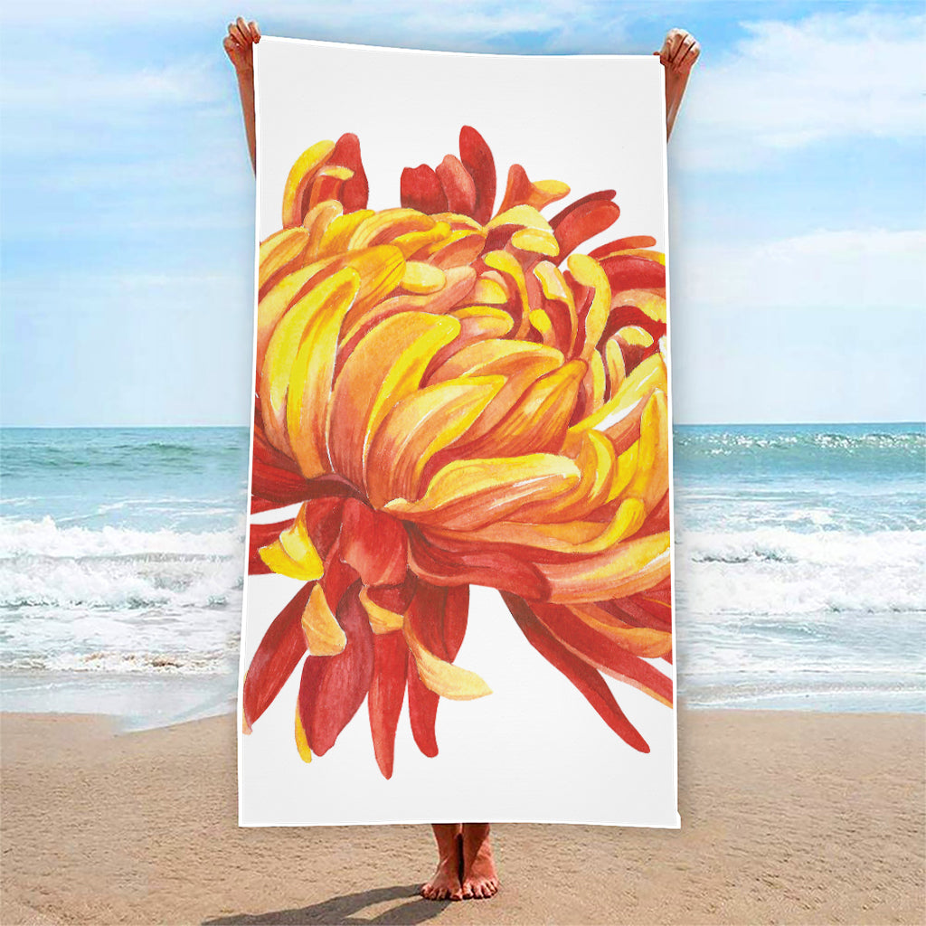 Watercolor Chrysanthemum Print Beach Towel