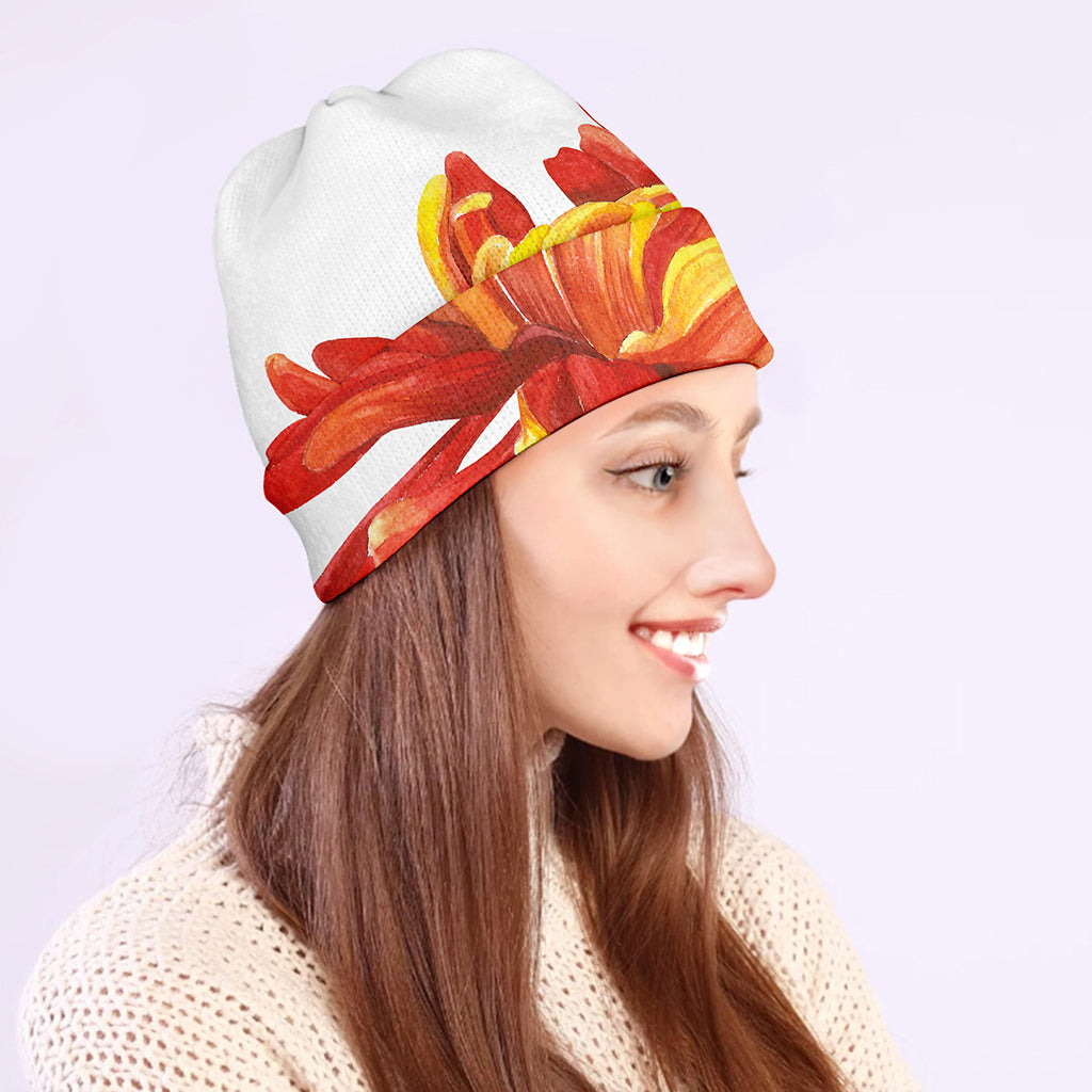 Watercolor Chrysanthemum Print Beanie