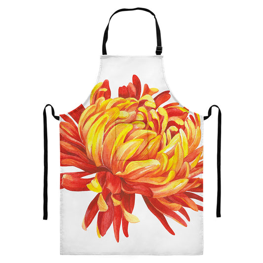 Watercolor Chrysanthemum Print Bib Apron With Pocket