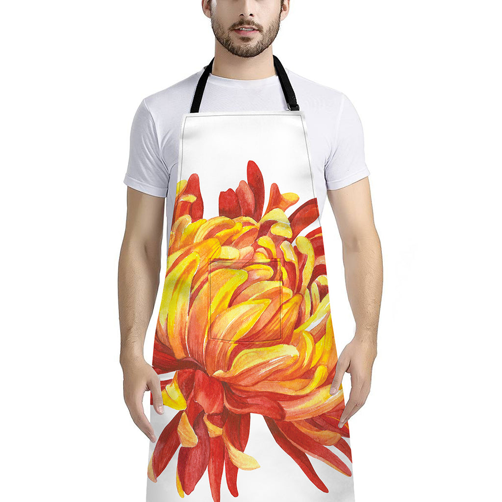 Watercolor Chrysanthemum Print Bib Apron With Pocket