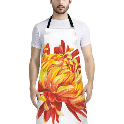 Watercolor Chrysanthemum Print Bib Apron With Pocket