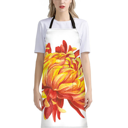 Watercolor Chrysanthemum Print Bib Apron With Pocket