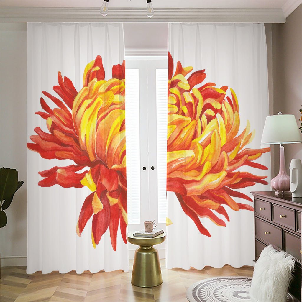 Watercolor Chrysanthemum Print Blackout Pencil Pleat Curtains