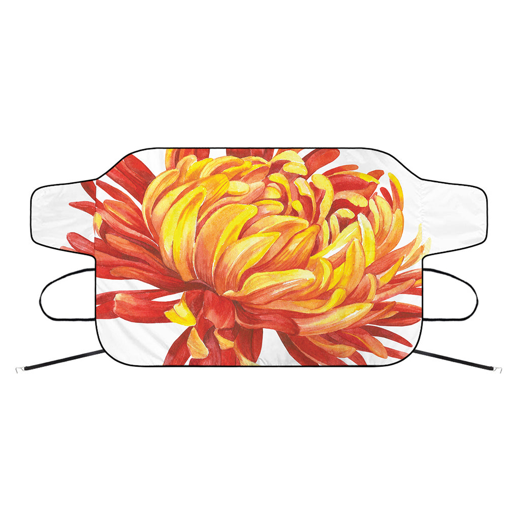 Watercolor Chrysanthemum Print Car Windshield Snow Cover