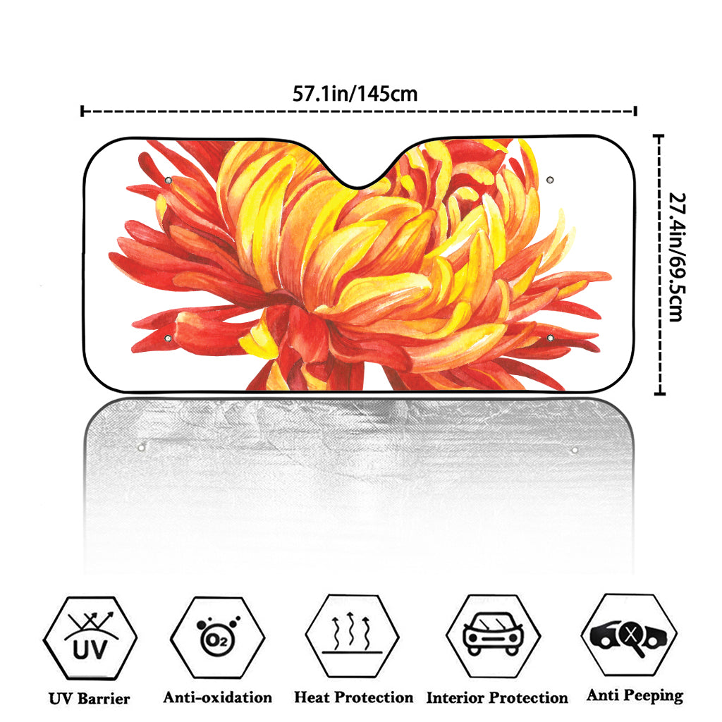 Watercolor Chrysanthemum Print Car Windshield Sun Shade