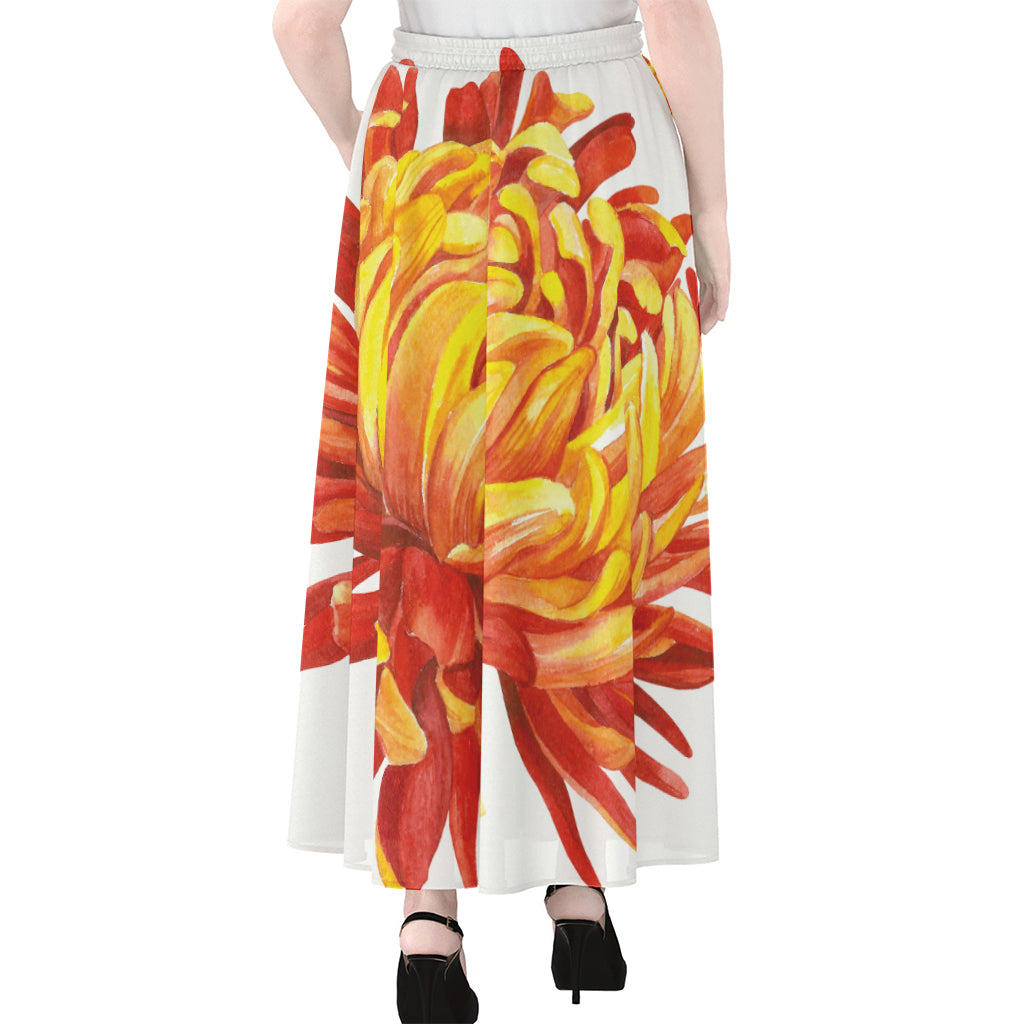 Watercolor Chrysanthemum Print Chiffon Maxi Skirt