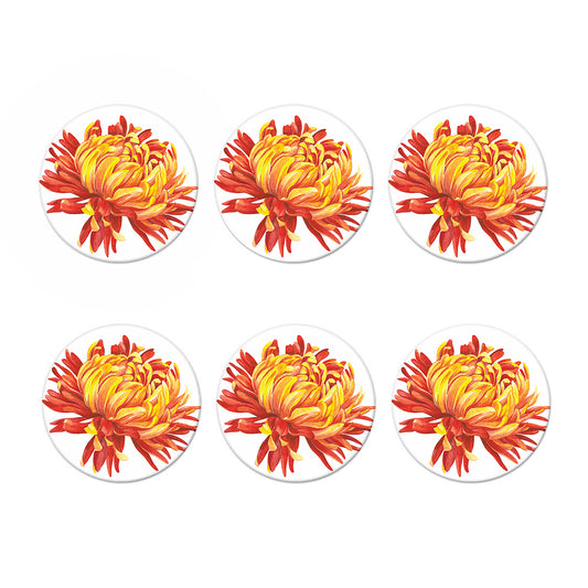 Watercolor Chrysanthemum Print Coaster Set