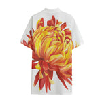 Watercolor Chrysanthemum Print Cotton Hawaiian Shirt