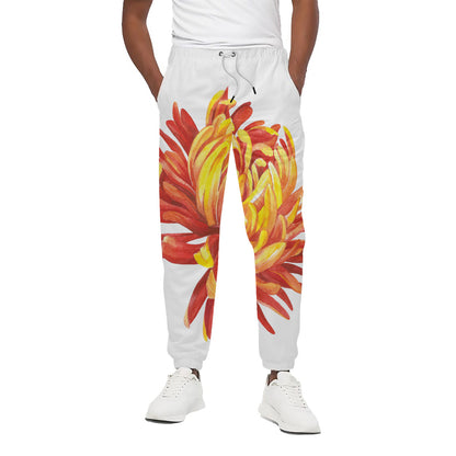 Watercolor Chrysanthemum Print Cotton Pants