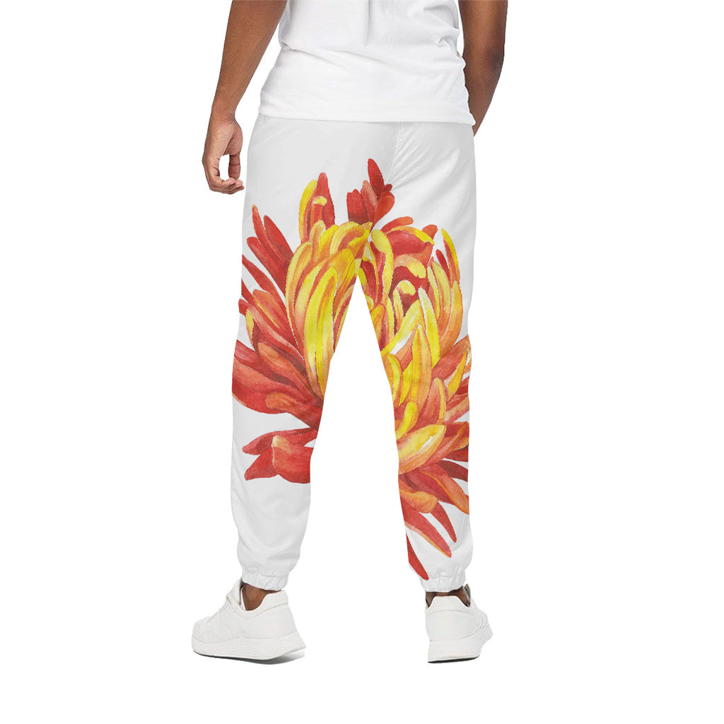 Watercolor Chrysanthemum Print Cotton Pants