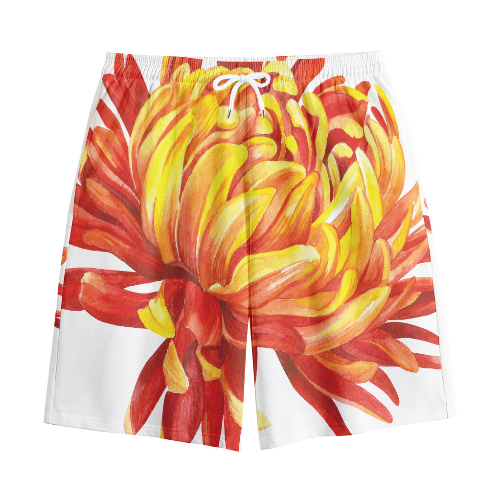 Watercolor Chrysanthemum Print Cotton Shorts