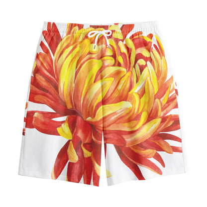 Watercolor Chrysanthemum Print Cotton Shorts