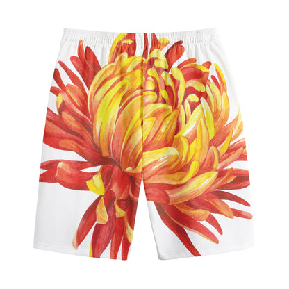 Watercolor Chrysanthemum Print Cotton Shorts