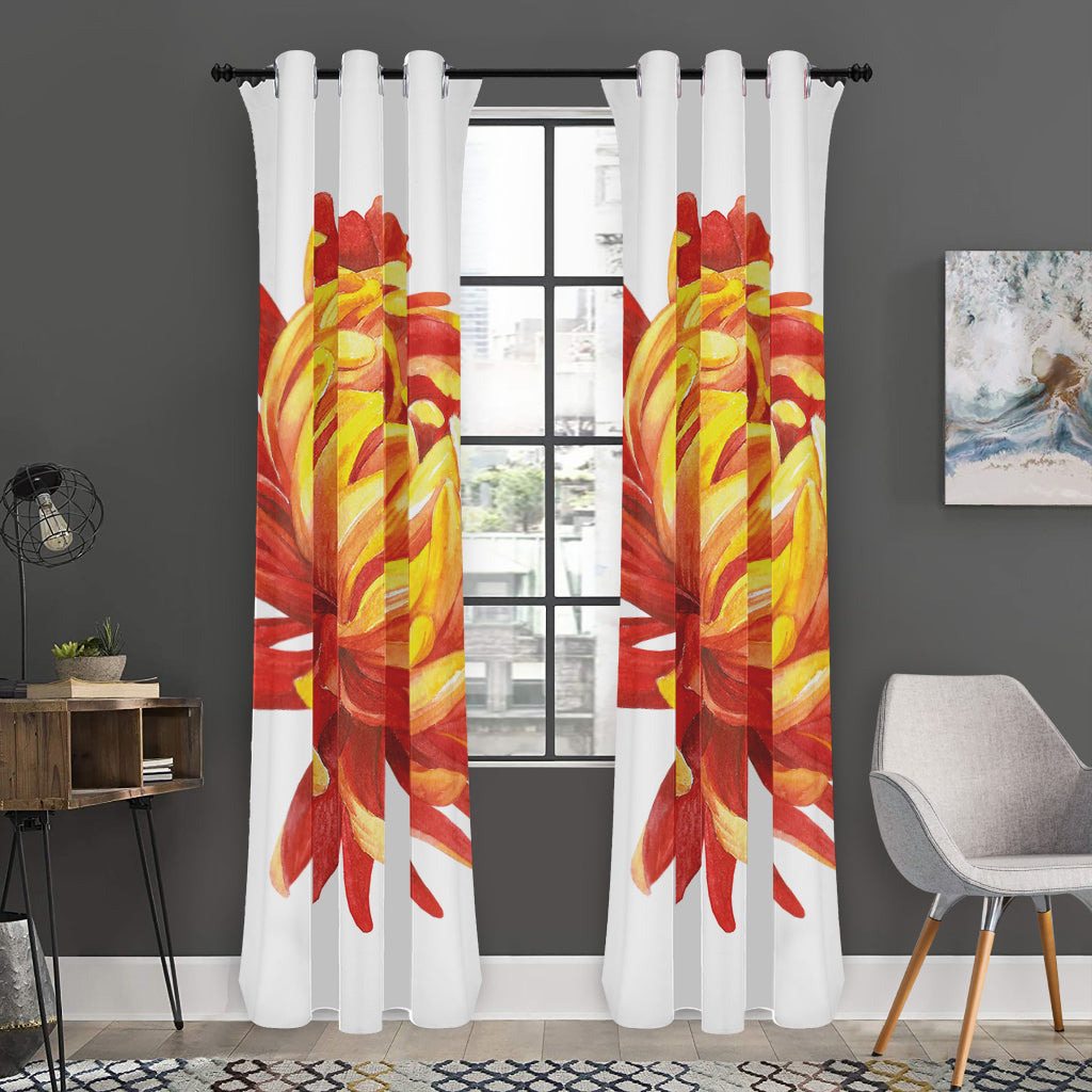Watercolor Chrysanthemum Print Curtain