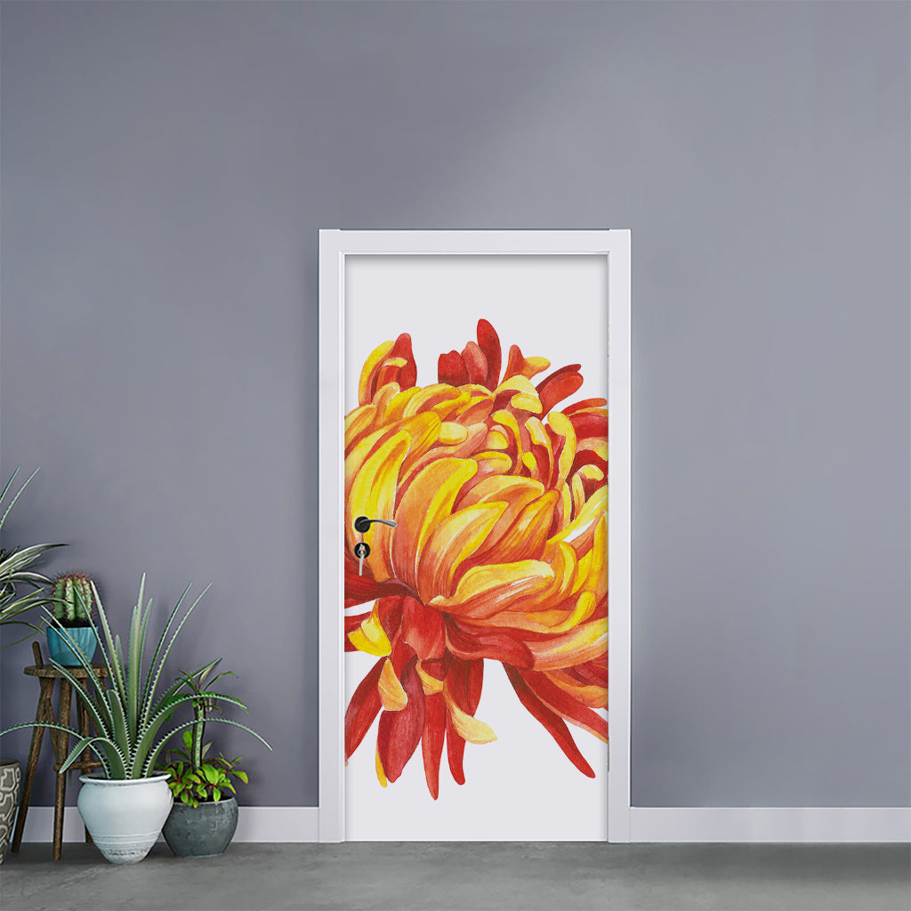 Watercolor Chrysanthemum Print Door Sticker