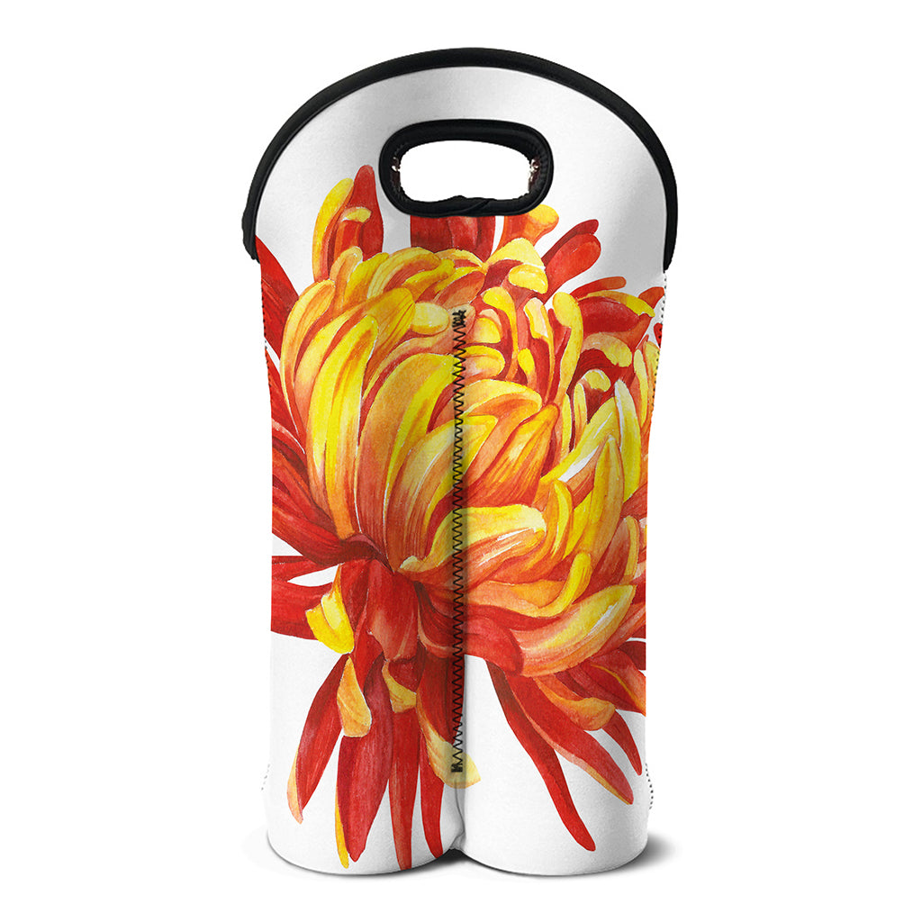 Watercolor Chrysanthemum Print Double Neoprene Wine Tote
