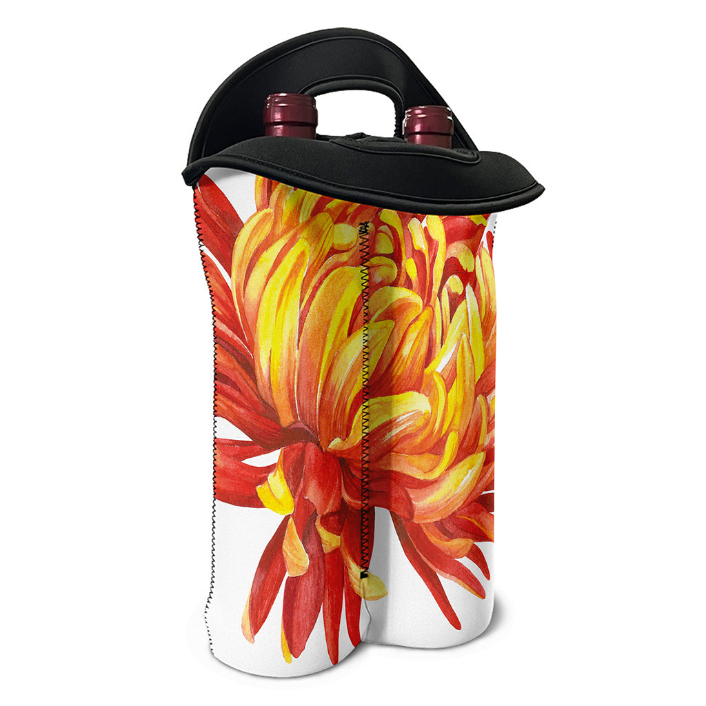 Watercolor Chrysanthemum Print Double Neoprene Wine Tote