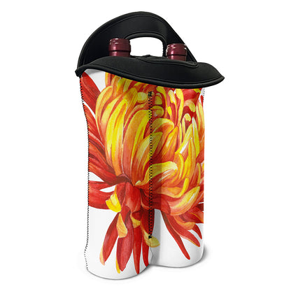 Watercolor Chrysanthemum Print Double Neoprene Wine Tote