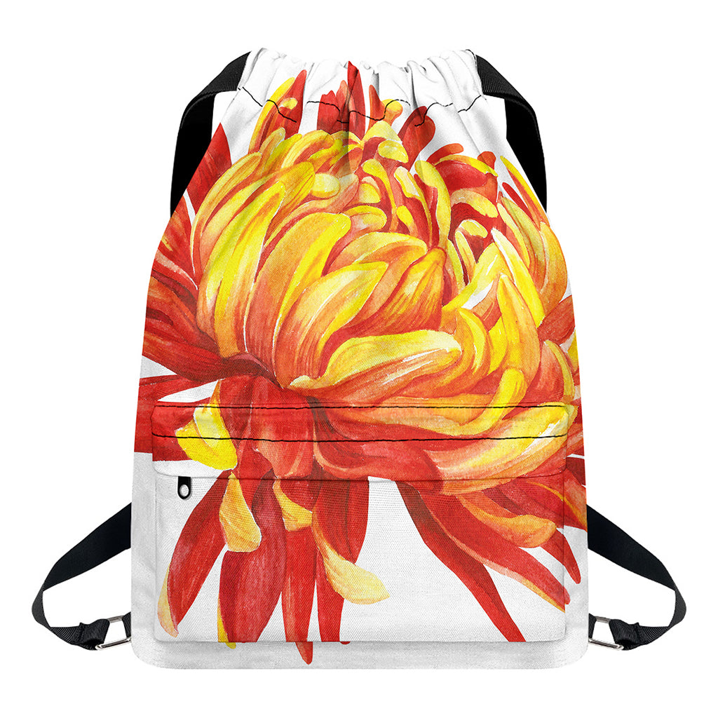 Watercolor Chrysanthemum Print Drawstring Backpack