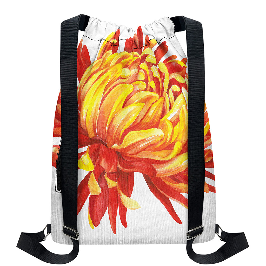 Watercolor Chrysanthemum Print Drawstring Backpack