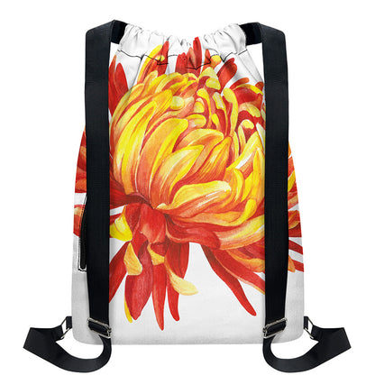 Watercolor Chrysanthemum Print Drawstring Backpack